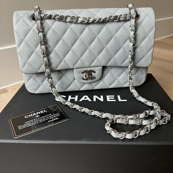 CHANEL Small Classic Handbag (Dove Grey | Light Blue with silver hardware) - Picture 6 of 10